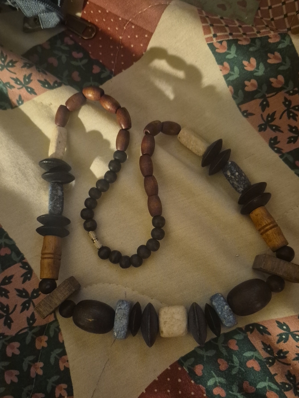 Vintage Boho Chunky Mixed Wood & Stone Beaded Tribal Necklace